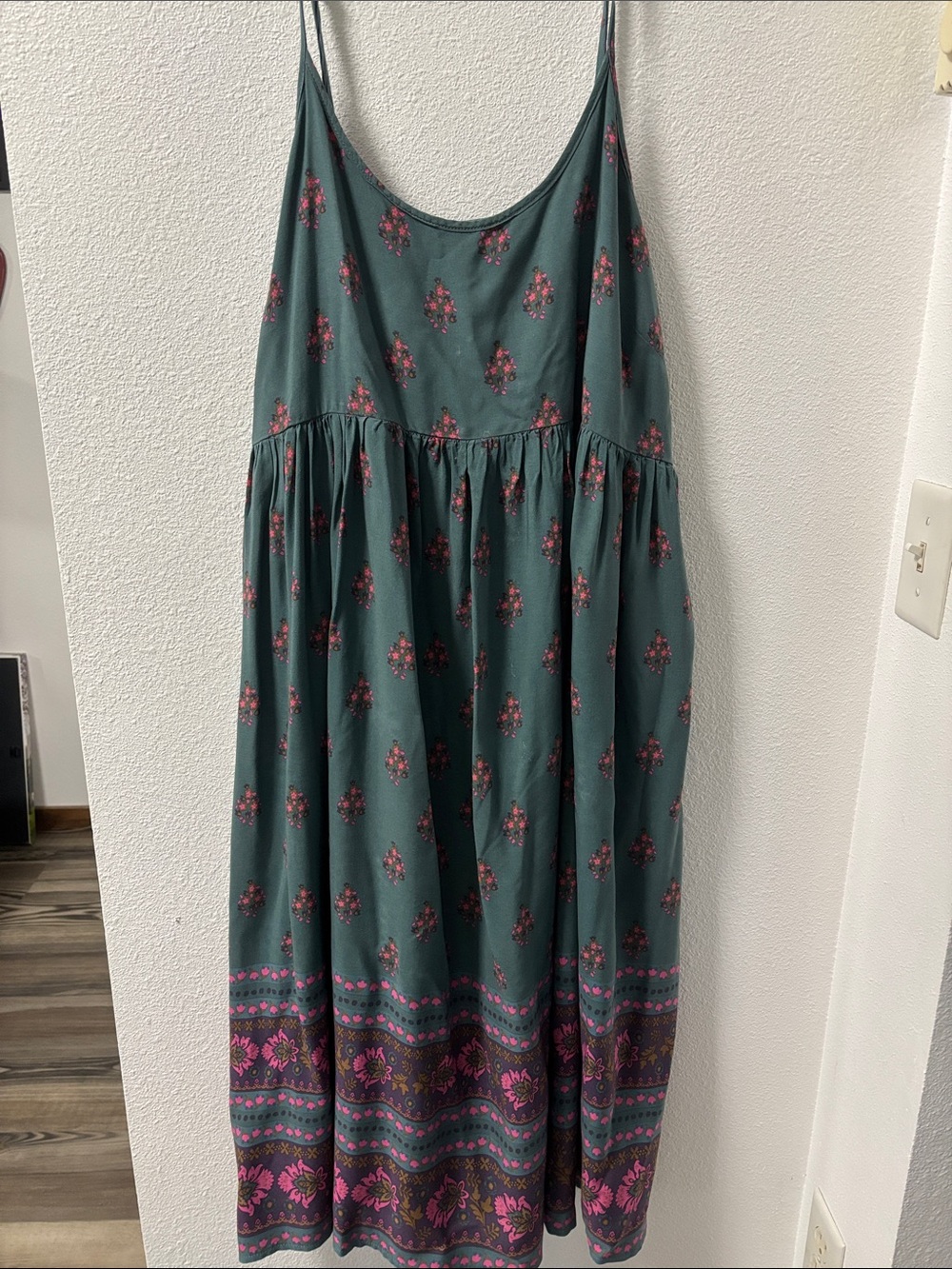 NATURAL LIFE Teal Maxi Skirt with Pink Floral Border